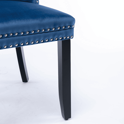 Cadeiras de sala de jantar 2 unidades - veludo capitoné, pernas de madeira com tachas - azul