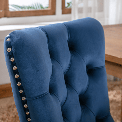 Cadeiras de sala de jantar 2 unidades - veludo capitoné, pernas de madeira com tachas - azul