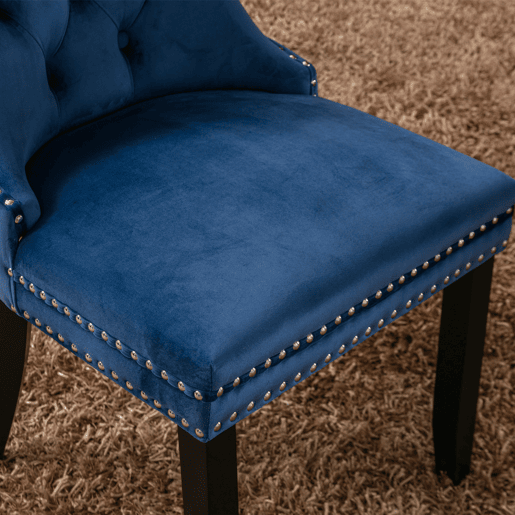 Cadeiras de sala de jantar 2 unidades - veludo capitoné, pernas de madeira com tachas - azul