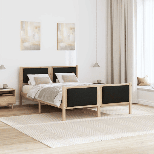 Estrutura de cama de casal com cabeceira - Preto 135 x 190 cm tecido