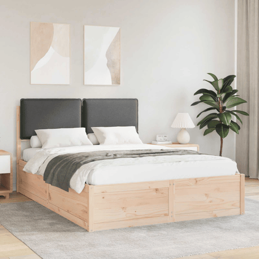 Estrutura de Cama de casal moderno com Cabeceira Estofada Cinza Escuro