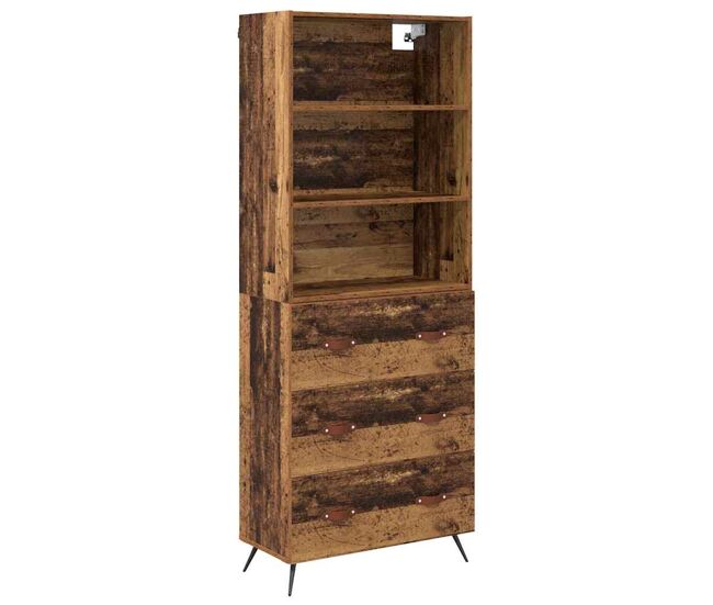 Aparador alto - mueble de almacenamiento con cajón madera envejecida 69,5 x 34 x 180 cm es390