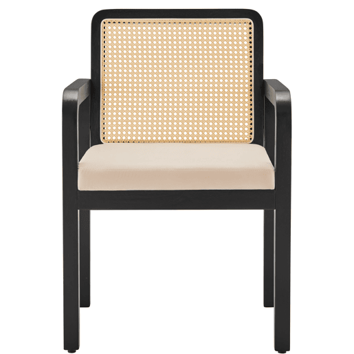 Cadeira de jantar em veludo (6 unidades) - Ergonómica, encosto em rattan, pernas em madeira de borracha - Preto