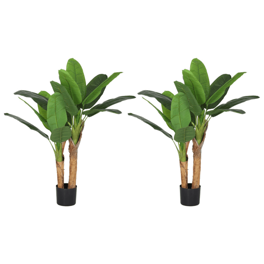 HOMCOM Conjunto de 2 Plantas Artificiais Ø17x120 cm Bananeiras Atificiais com Vaso e 15 Folhas Plantas Artificiais Decorativas para Interior Verde