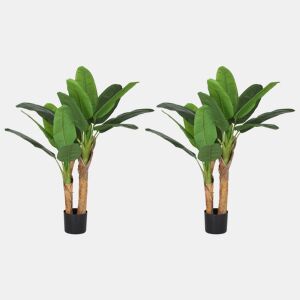 HOMCOM Conjunto de 2 Plantas Artificiais Ø17x120 cm Bananeiras Atificiais com Vaso e 15 Folhas Plantas Artificiais Decorativas para Interior Verde