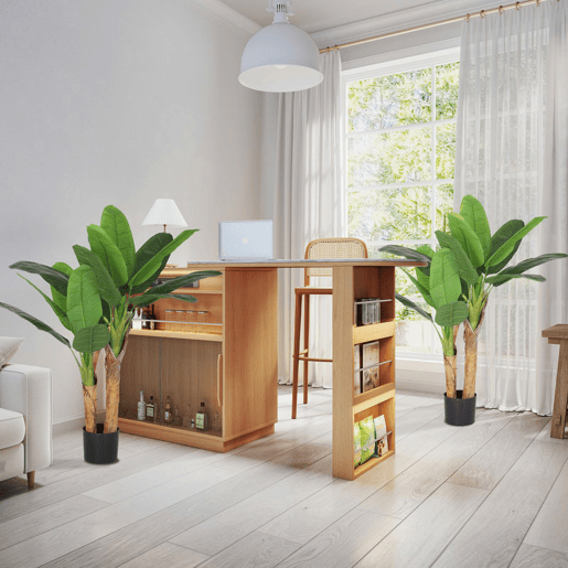 HOMCOM Conjunto de 2 Plantas Artificiais Ø17x120 cm Bananeiras Atificiais com Vaso e 15 Folhas Plantas Artificiais Decorativas para Interior Verde
