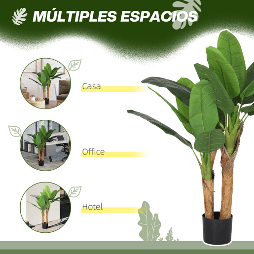 HOMCOM Conjunto de 2 Plantas Artificiais Ø17x120 cm Bananeiras Atificiais com Vaso e 15 Folhas Plantas Artificiais Decorativas para Interior Verde
