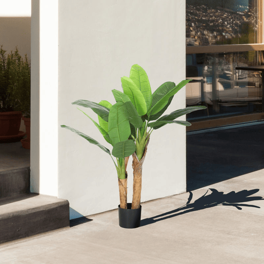 HOMCOM Conjunto de 2 Plantas Artificiais Ø17x120 cm Bananeiras Atificiais com Vaso e 15 Folhas Plantas Artificiais Decorativas para Interior Verde