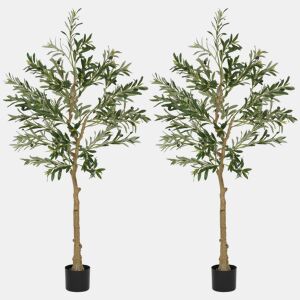 HOMCOM Conjunto de 2 Oliveiras Artificiais de 150 cm Plantas Artificiais Decorativas Grande Árvores Artificiais de Interior com 32 Azeitonas Decoração para Lar Escritório Varanda Quarto Verde