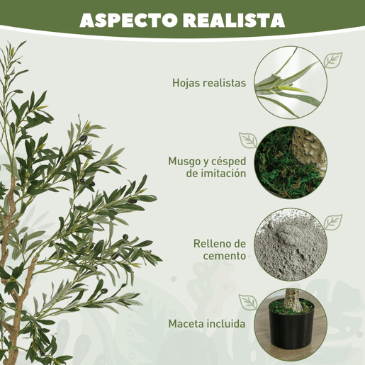 HOMCOM Conjunto de 2 Oliveiras Artificiais de 150 cm Plantas Artificiais Decorativas Grande Árvores Artificiais de Interior com 32 Azeitonas Decoração para Lar Escritório Varanda Quarto Verde