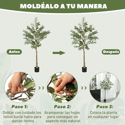 HOMCOM Conjunto de 2 Oliveiras Artificiais de 150 cm Plantas Artificiais Decorativas Grande Árvores Artificiais de Interior com 32 Azeitonas Decoração para Lar Escritório Varanda Quarto Verde