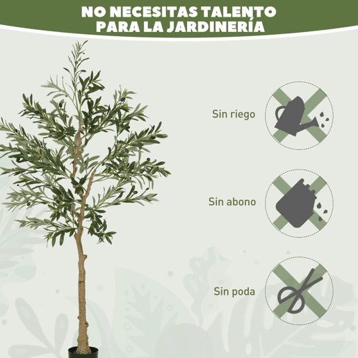 HOMCOM Conjunto de 2 Oliveiras Artificiais de 150 cm Plantas Artificiais Decorativas Grande Árvores Artificiais de Interior com 32 Azeitonas Decoração para Lar Escritório Varanda Quarto Verde