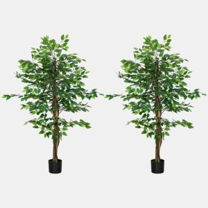 HOMCOM Conjunto de 2 Ficus Artificiais com Troncos Naturais 150 cm Plantas Artificiais com Vaso e 882 Folhas Árvores Artificiais Decoração para Casa Sala Escritório Verde