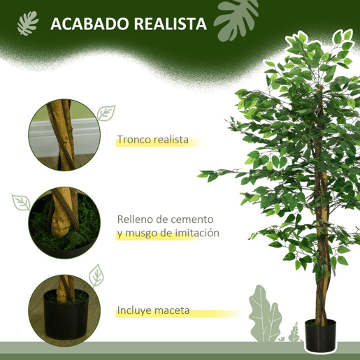 HOMCOM Conjunto de 2 Ficus Artificiais com Troncos Naturais 150 cm Plantas Artificiais com Vaso e 882 Folhas Árvores Artificiais Decoração para Casa Sala Escritório Verde