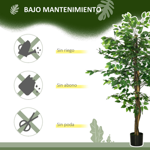 HOMCOM Conjunto de 2 Ficus Artificiais com Troncos Naturais 150 cm Plantas Artificiais com Vaso e 882 Folhas Árvores Artificiais Decoração para Casa Sala Escritório Verde