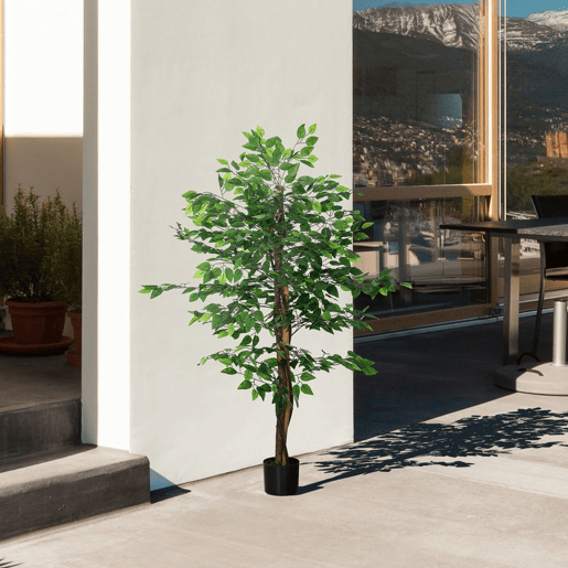 HOMCOM Conjunto de 2 Ficus Artificiais com Troncos Naturais 150 cm Plantas Artificiais com Vaso e 882 Folhas Árvores Artificiais Decoração para Casa Sala Escritório Verde