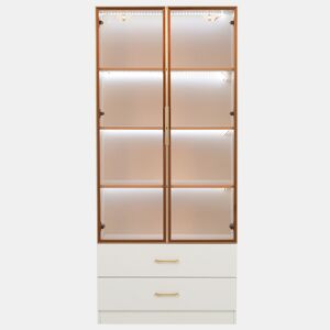 Armário de casa de banho 75 cm - com iluminação, 2 gavetas grandes, 2 portas, porta de vidro - branco