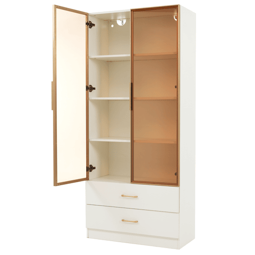 Armário de casa de banho 75 cm - com iluminação, 2 gavetas grandes, 2 portas, porta de vidro - branco