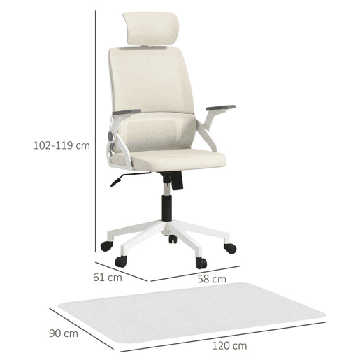 Vinsetto Conjunto de Escritório Inclui 1 Cadeira de Escritório com Função de Baloiço Altura Ajustável Apoio de Cabeça Regulável Bege e 1 Tapete Protetor 90x120 cm Transparente
