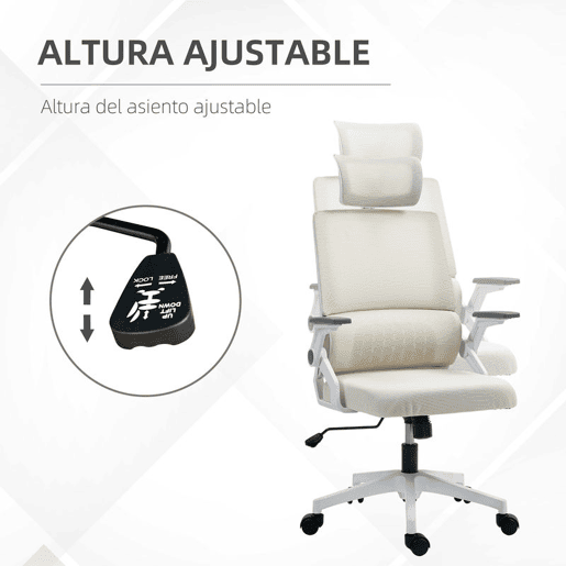 Vinsetto Conjunto de Escritório Inclui 1 Cadeira de Escritório com Função de Baloiço Altura Ajustável Apoio de Cabeça Regulável Bege e 1 Tapete Protetor 90x120 cm Transparente