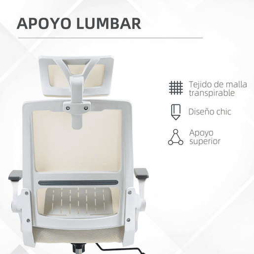 Vinsetto Conjunto de Escritório Inclui 1 Cadeira de Escritório com Função de Baloiço Altura Ajustável Apoio de Cabeça Regulável Bege e 1 Tapete Protetor 90x120 cm Transparente