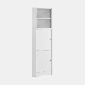 Armário de casa de banho 36,5 x 36,5 x 155 cm - Móvel de canto com prateleiras e compartimento ajustável - Branco