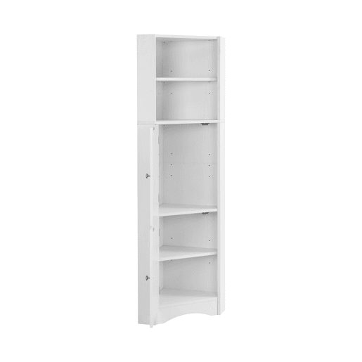 Armário de casa de banho 36,5 x 36,5 x 155 cm - Móvel de canto com prateleiras e compartimento ajustável - Branco