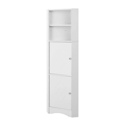 Armário de casa de banho 36,5 x 36,5 x 155 cm - Móvel de canto com prateleiras e compartimento ajustável - Branco