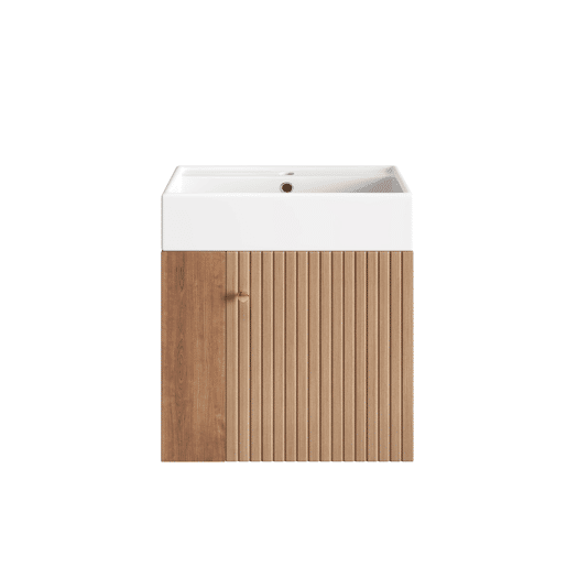 Móvel de casa de banho 55 cm - Lavatório com móvel suspenso, pequeno para casa de banho de hóspedes - Castanho
