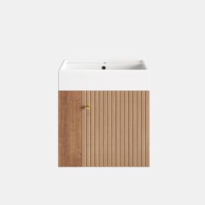 Móvel de casa de banho 55 cm - Lavatório com móvel suspenso, pequeno para casa de banho de hóspedes - Castanho