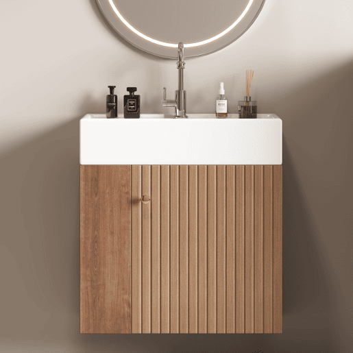 Móvel de casa de banho 55 cm - Lavatório com móvel suspenso, pequeno para casa de banho de hóspedes - Castanho