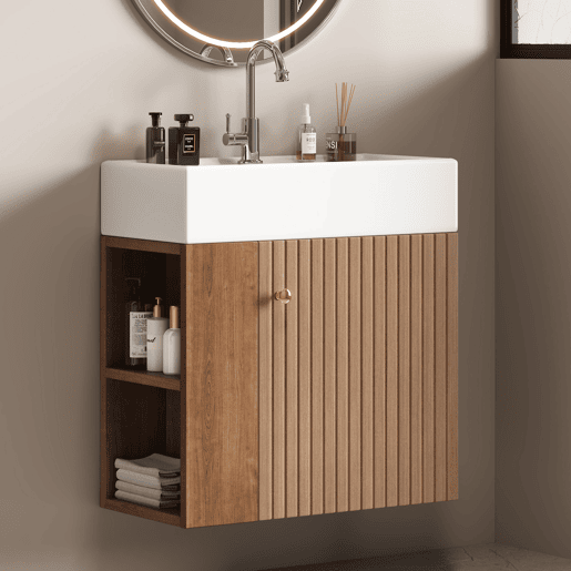 Móvel de casa de banho 55 cm - Lavatório com móvel suspenso, pequeno para casa de banho de hóspedes - Castanho