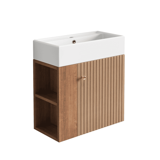 Móvel de casa de banho 55 cm - Lavatório com móvel suspenso, pequeno para casa de banho de hóspedes - Castanho
