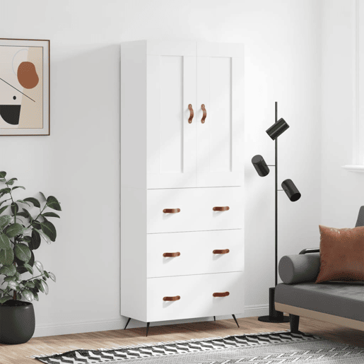 Armário alto - Bufete - Móvel de apoio 69,5x34x180 cm derivados de madeira branco pt719