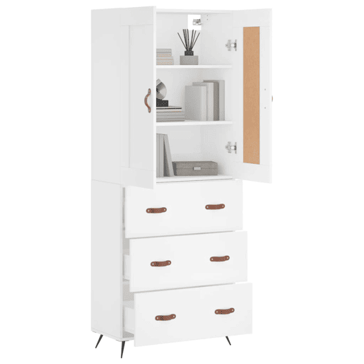 Armário alto - Bufete - Móvel de apoio 69,5x34x180 cm derivados de madeira branco pt719
