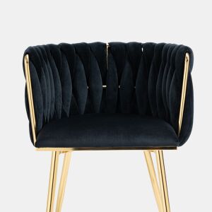 Cadeira de jantar para 2 pessoas - luxo moderno, veludo, pernas metálicas douradas - Preto