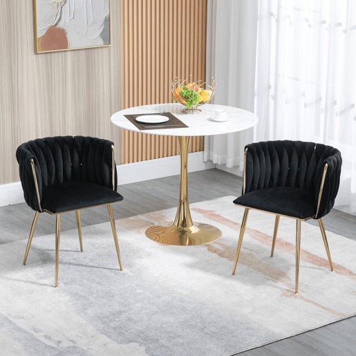 Cadeira de jantar para 2 pessoas - luxo moderno, veludo, pernas metálicas douradas - Preto