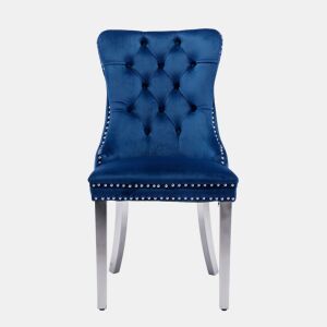Cadeira de sala de jantar 2 unidades - Moderna, estofada em veludo com pernas em aço cromado - Azul