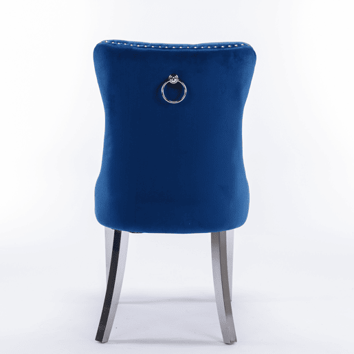 Cadeira de sala de jantar 2 unidades - Moderna, estofada em veludo com pernas em aço cromado - Azul