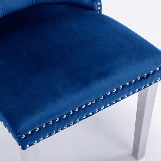 Cadeira de sala de jantar 2 unidades - Moderna, estofada em veludo com pernas em aço cromado - Azul