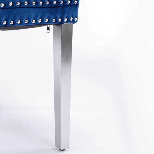 Cadeira de sala de jantar 2 unidades - Moderna, estofada em veludo com pernas em aço cromado - Azul