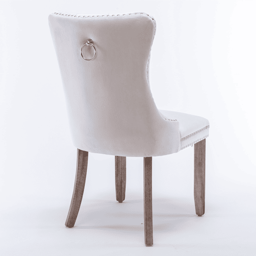 Cadeira de sala de jantar 2 unidades - Veludo acolchoado, madeira maciça, tachas decorativas - Bege