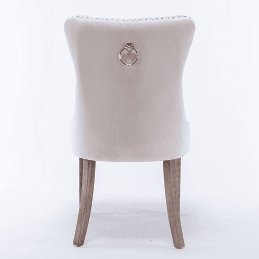 Cadeira de sala de jantar 2 unidades - Veludo acolchoado, madeira maciça, tachas decorativas - Bege