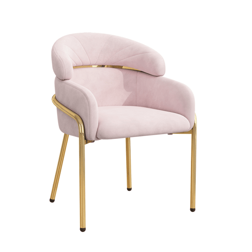 Cadeira de sala de jantar - luxo leve, sala de estar e quarto, quatro pernas de metal, veludo rosa