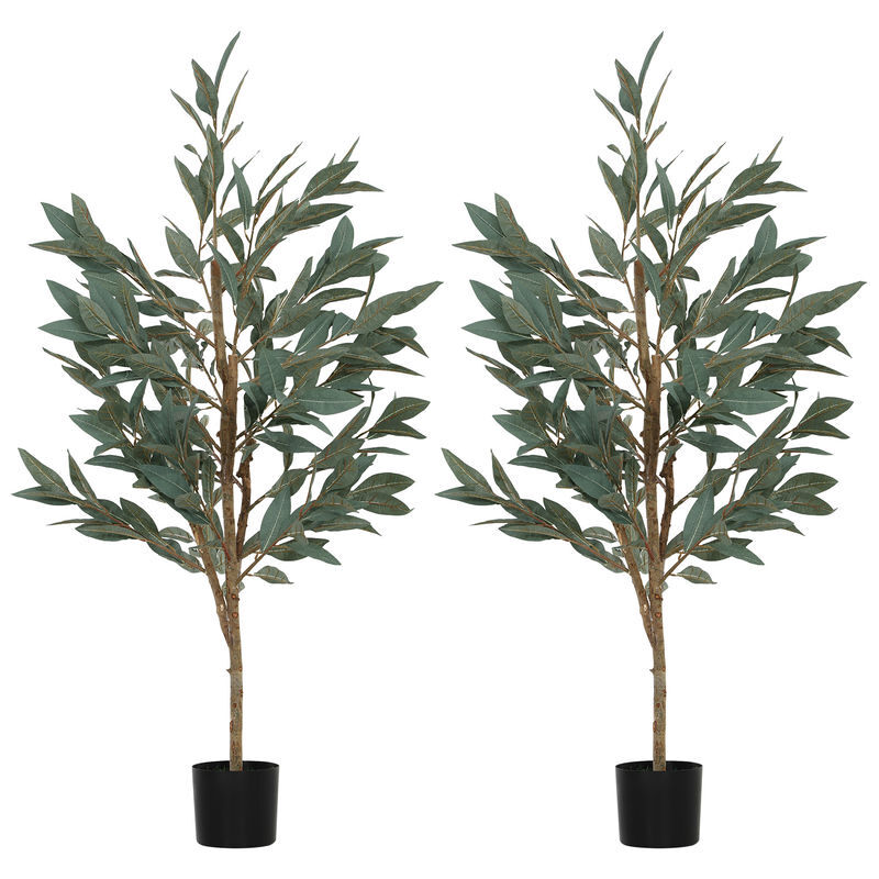 Homcom pack de 2 árboles artificiales de laurel 150 cm plantas artificiales decorativa para interior hogar oficina dormitorio verde