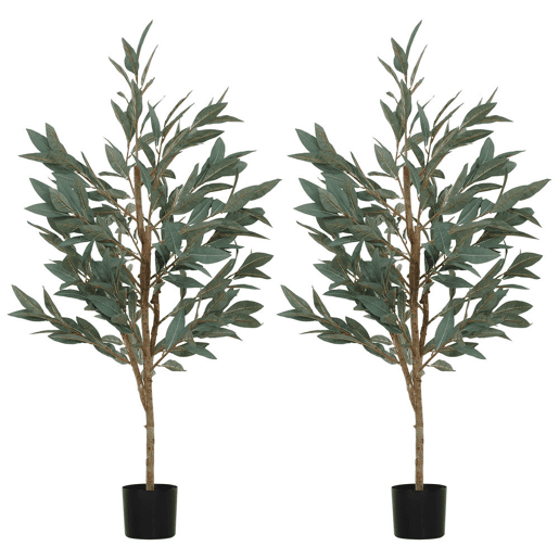 HOMCOM Conjunto de 2 Plantas Artificiais de Louro 150 cm Plantas Artificiais Decorativas Grande Decoração para Casa Escritório Varanda Quarto Verde