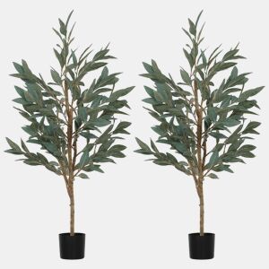HOMCOM Conjunto de 2 Plantas Artificiais de Louro 150 cm Plantas Artificiais Decorativas Grande Decoração para Casa Escritório Varanda Quarto Verde