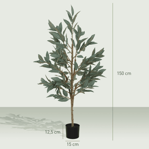 HOMCOM Conjunto de 2 Plantas Artificiais de Louro 150 cm Plantas Artificiais Decorativas Grande Decoração para Casa Escritório Varanda Quarto Verde