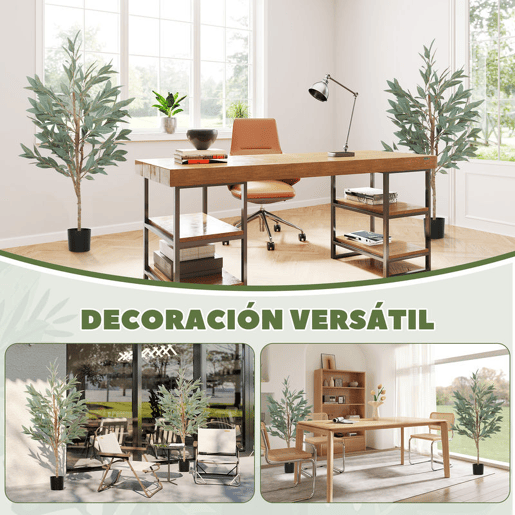 HOMCOM Conjunto de 2 Plantas Artificiais de Louro 150 cm Plantas Artificiais Decorativas Grande Decoração para Casa Escritório Varanda Quarto Verde