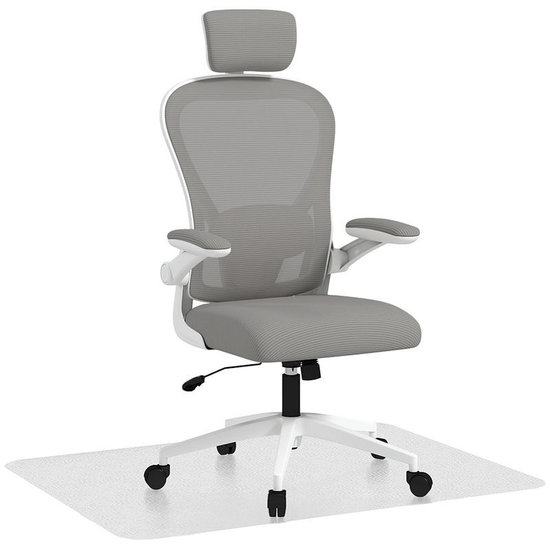 Homcom conjunto de oficina incluye 1 silla de oficina de malla con altura ajustable reposacabezas y soporte lumbar ajustables gris y 1 alfombra